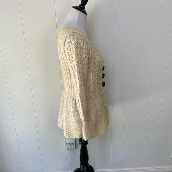 Free People Womens Cardigan Sweater Cream Yellow Wool Blend Casual Sz Medium - Picture 7 of 14